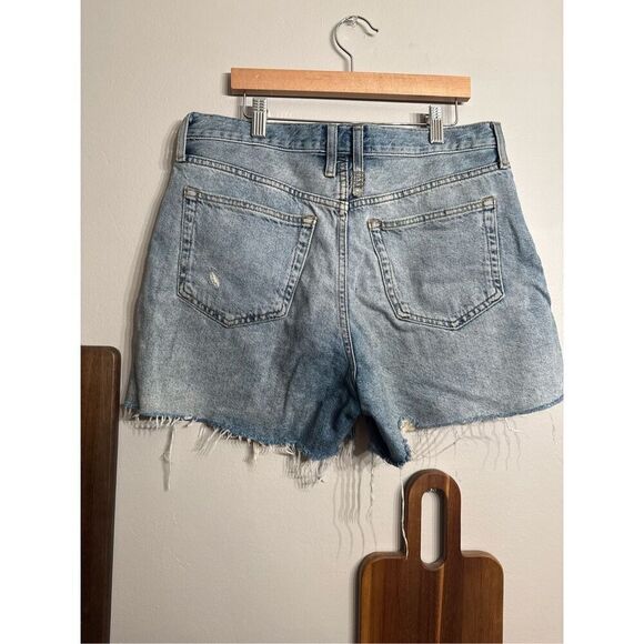 Free People Light Blue Distressed Button Fly Cut Off Cotton Denim Shorts Size 29 - Picture 2 of 6